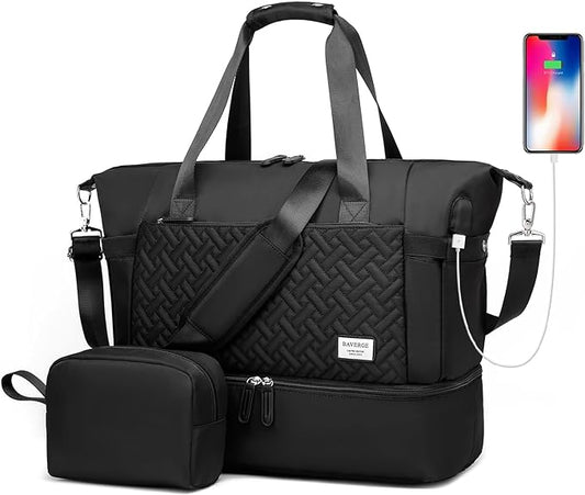 Duffle Bag for Travel, Weekender Bag with Shoe Compartment, Carry On Overnight Bag for Women with Toiletry Bag, Gym Bag with Wet Pocket, Hospital Bags for Labor and Delivery Beige