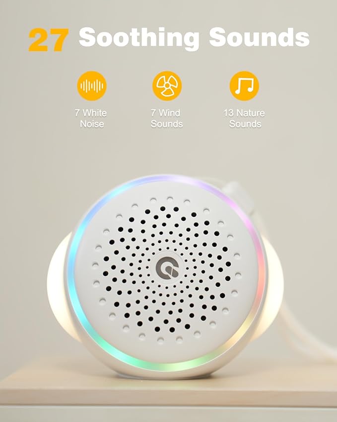 White Noise Sound Machine with 27 Soothing Sounds,Sleep Sound Timer and Memory Function - Portable Sound Machine for Baby and Adult at Home,Office,Travel and More