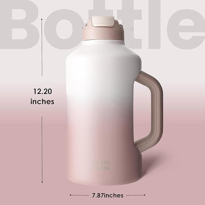 BOTTLE BOTTLE Insulated Water Bottle 64 oz with Straw and Dual-use Lid Stainless Steel Water Bottle with Handle Vacuum Stainless Steel Jug for Workout and Sports pink gradient