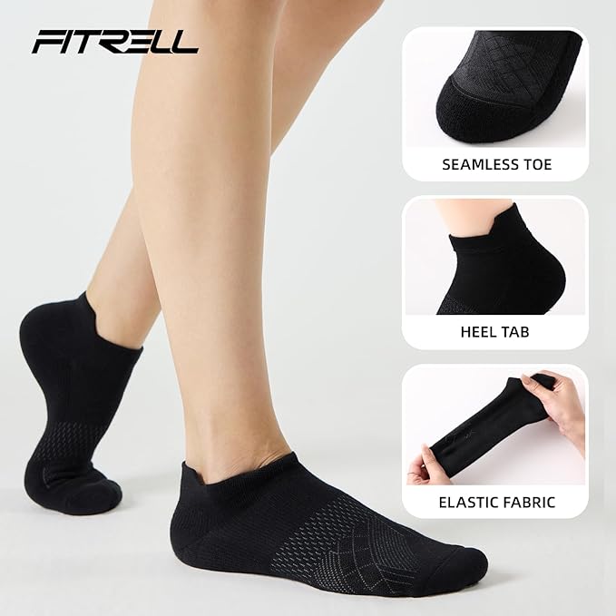 FITRELL 5-6 Pairs Ankle Running Socks for Women Athletic Cushioned Low Cut Tab Sports Socks