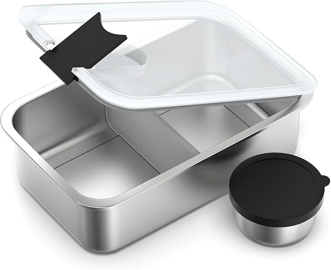 Stainless Steel Bento Lunch Box for Kids, 33oz Leak-Proof Lunch Box Containers, Microwave-Safe, with Adjustable Divider, Convenient Metal Lunchbox for School, Travel