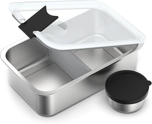 Stainless Steel Bento Lunch Box for Kids, 33oz Leak-Proof Lunch Box Containers, Microwave-Safe, with Adjustable Divider, Convenient Metal Lunchbox for School, Travel