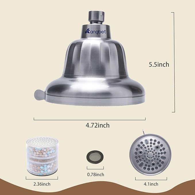 Filtered Shower Head,High Pressure Shower Head Filter for Hard Water,Shower Filter To Remove Impurities for Healthier Scalp, Skin Hair(4.7 Inch Brushed Nickel)