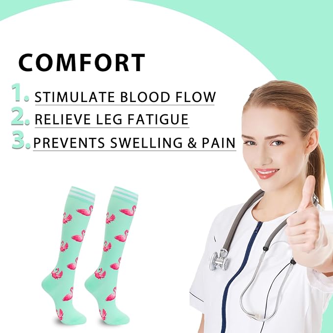 fenglaoda Compression Socks for Women Men Support Circulation 6 Pairs Socks For Nurse, Travel, Flight
