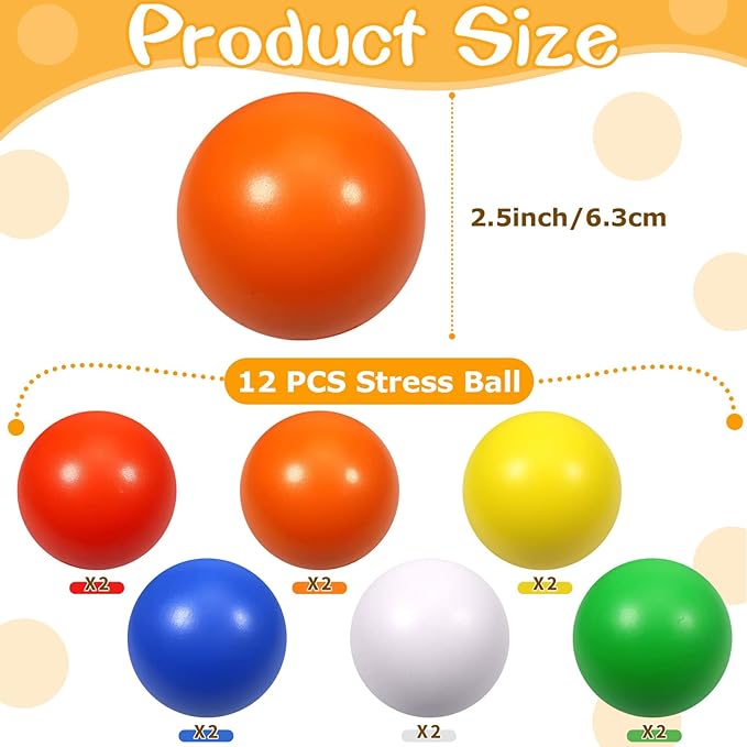 12 Pcs 6 Colors Foam Stress Ball Squeeze Stress Relief Balls for Kids and Adults Hand Exercise Sensory Relief Toys for Anxiety ADHD Autism （6 Colors）