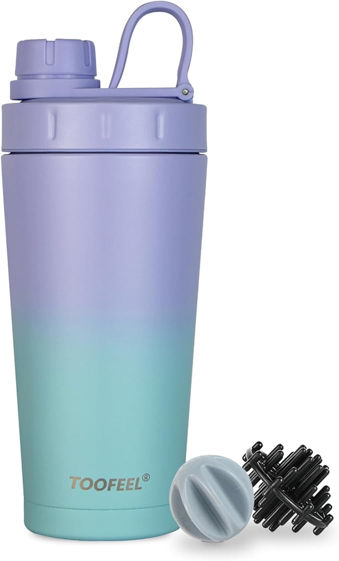 TOOFEEL Insulated Protein Shaker Bottle - 20 oz Double Walled Vacuum Metal, Keeps Cold/Hot, BPA Free Leakproof