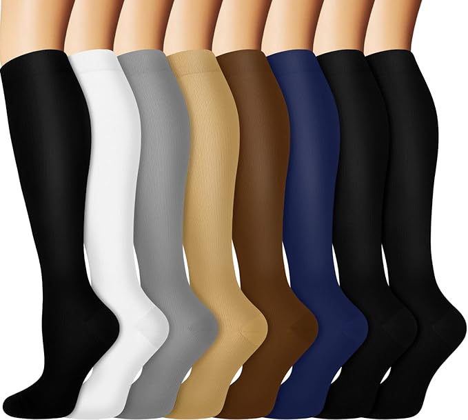 Graduated Copper Compression Socks for Men & Women Circulation 8 Pairs 15-20mmHg - Best for Running Athletic Cycling