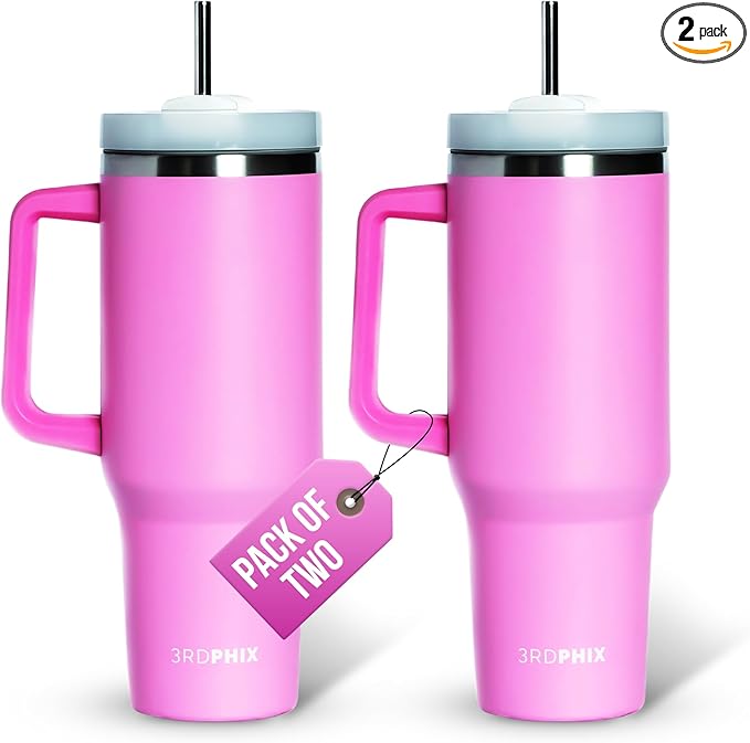 Leakproof, Eco-Friendly Tumbler Bottle – Multi-Use Protein Shaker, Smoothie Cup & Water Bottle – White Marble, Pink, Beige, Black (Pink, Pack Of 2)