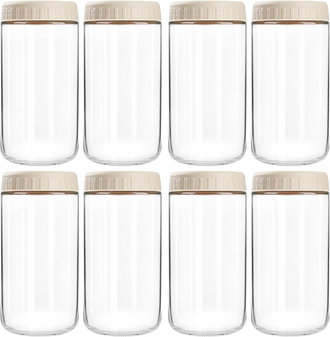 Overnight Oats Containers with Lids, 24oz Glass Jars with Lids 8 pcs, Apricot, Wide Mouth Mason jars for Salad, Yogurt, Snacks, Meal Prep