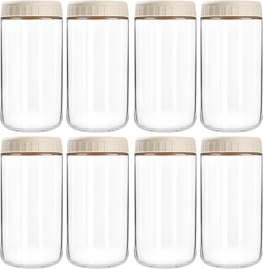 Overnight Oats Containers with Lids, 24oz Glass Jars with Lids 8 pcs, Apricot, Wide Mouth Mason jars for Salad, Yogurt, Snacks, Meal Prep