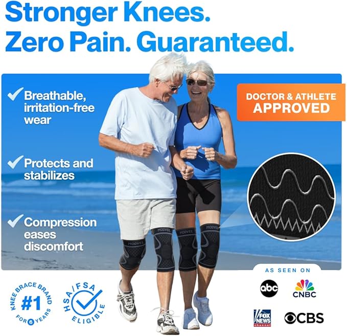 Modvel 2 Pack Knee Brace for Women & Men - Workout Knees Compression Sleeve for Knee Pain Relief Joint Support for ACL, Arthritis, Meniscus Tear Knees Brace for Sports, Rodilleras para Gym Fitness