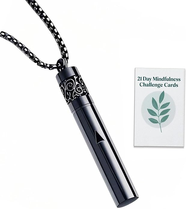 Mindfulness Breathing Necklace & Essential Oil Diffuser for Women Men Gift 2-in-1 Stainless Steel Breathlink Jewelry for Inner Balance, Daily Focus, Yoga, and Meditation