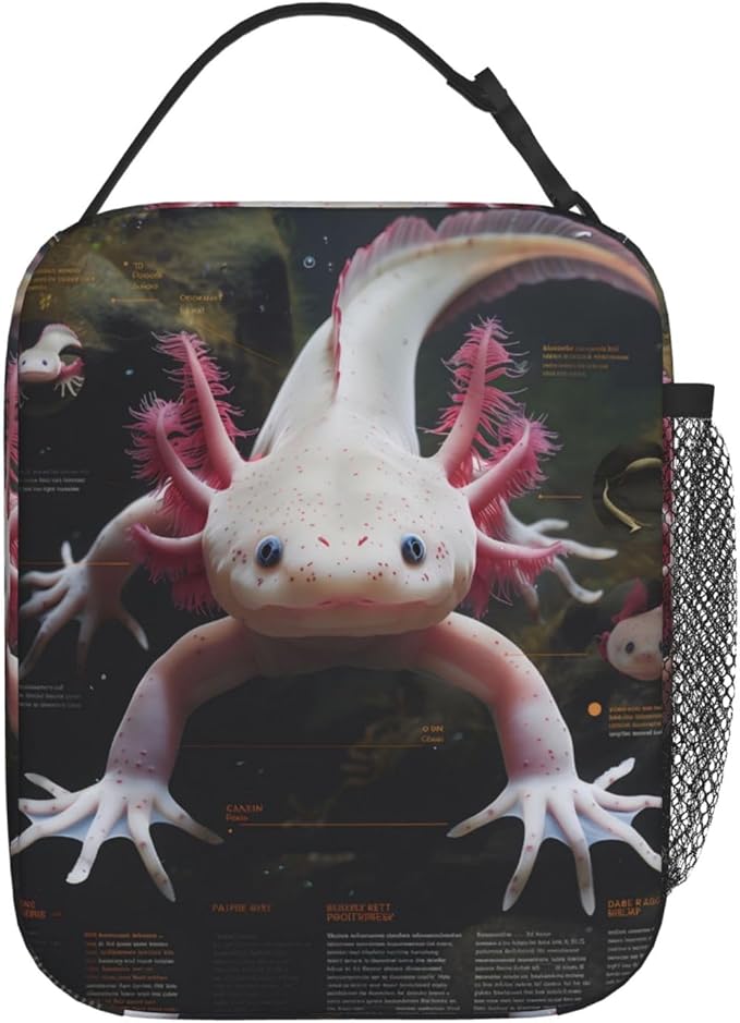 Insulated Lunch Box for Women Men, Pink Axolotl Theme Lunch Box Reusable Portable Lunch Bag Cooler Tote Waterproof Lunch Container for Office Picnic Work Travel
