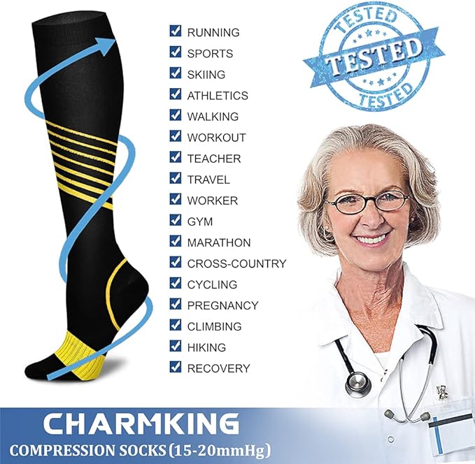 CHARMKING Compression Socks for Women & Men Circulation (8 Pairs) 15-20 mmHg is Best Support for Athletic Running,Hiking