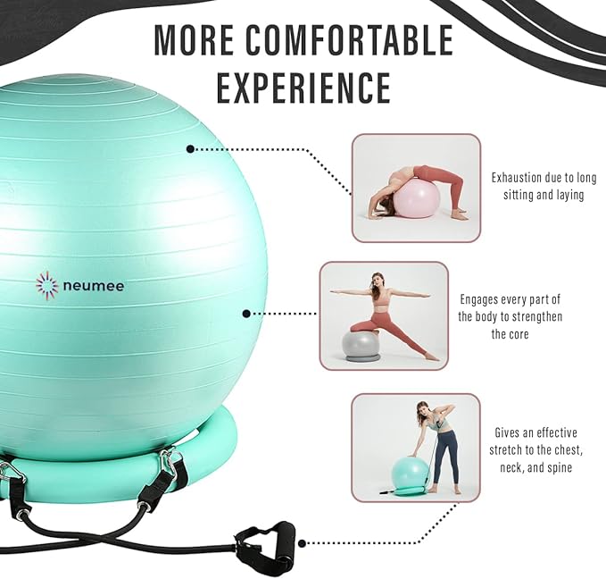 Exercise Ball Chair with Resistance Bands, Yoga Ball Office Chair with Stability Base for Home Gym, Workout Ball for Fitness, Large Size 65 cm