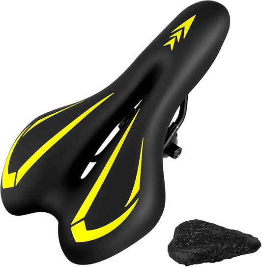 New Gel Bike Seat for Men & Women, Mjkeomo Waterproof Bicycle Seat Breathable Mountain Bike Saddle Gel Bicycle Saddle for MTB, BMX, Road Bike, City Bikes, Exercise Bikes