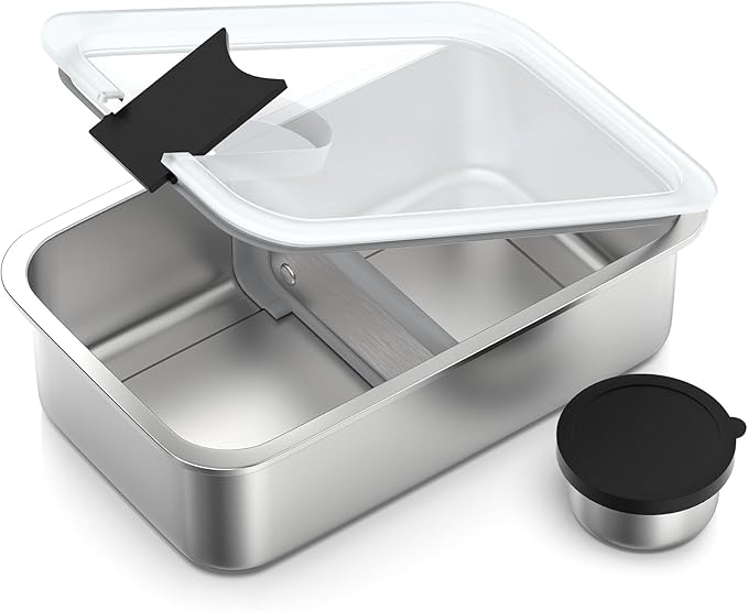 Stainless Steel Bento Lunch Box for Adult, 42oz Leak-Proof Lunch Box Containers, Microwave-Safe, with Adjustable Divider, Convenient Metal Lunchbox for Work, Travel