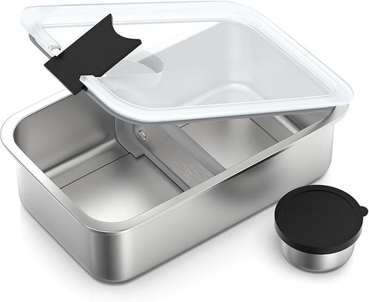 Stainless Steel Bento Lunch Box for Adult, 42oz Leak-Proof Lunch Box Containers, Microwave-Safe, with Adjustable Divider, Convenient Metal Lunchbox for Work, Travel