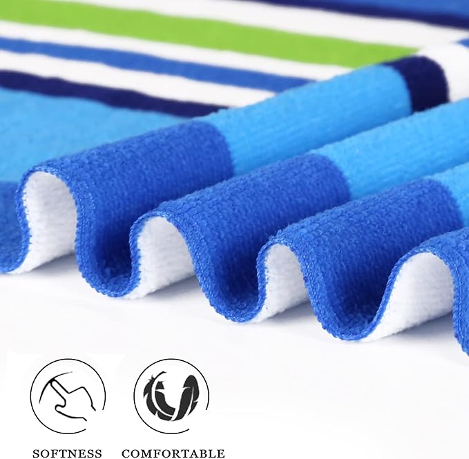 Genovega 2 Packs Oversized Terry Beach Towel 36 x 72 in Soft Extra Large Long Pool Swim Towels Clearance XL Big Travel Blanket Must Haves Vacation Essentials for Adult Blue Yellow Strips