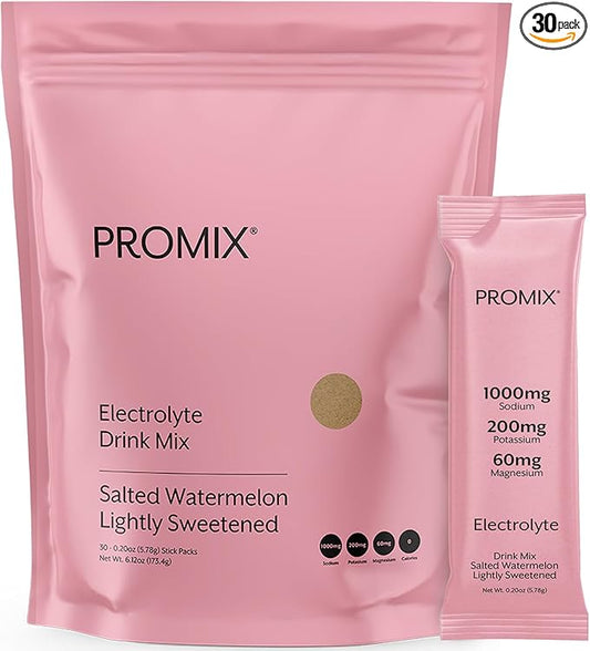 ProMix Nutrition Electrolytes Powder Hydration Packets - Himalayan Pink Salt, Magnesium, Potassium, Vitamin C - Salted Watermelon, Lightly Sweetened - 30 Servings (Pack of 30)