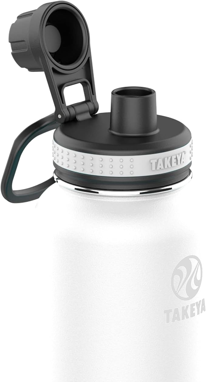 Takeya Originals 32 oz Vacuum Insulated Stainless Steel Water Bottle with Spout Lid, White