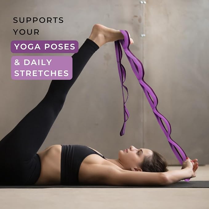 California Yoga Strap | Yoga Belt with Loops | 12 Multi Loop & Non-Elastic | Stretching Strap | Gym Workout & Exercise Bands | Physical Therapy | Improves Sitting Posture for Women & Men