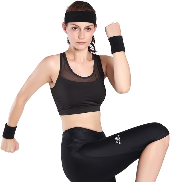 ONUPGO 6 Pieces Sweatbands Set - Sports Headbands Wristbands for Men & Women,Cotton Terry Cloth Sweatband for Tennis,Basketball,Gym,Working Out - Moisture Wicking Elasticity