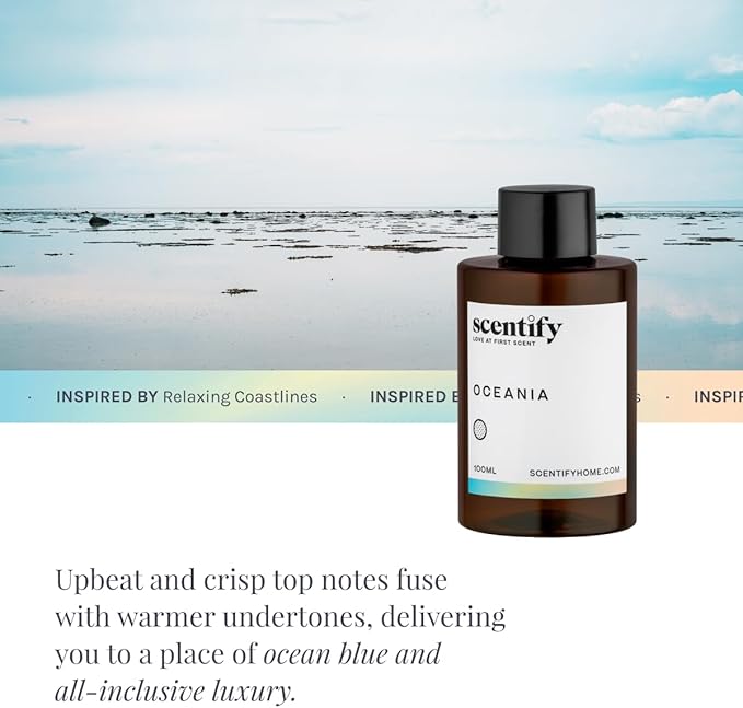 Scentify Oceania Aroma Oil Refill Scent for Oil Diffusers - Orange, Apple, White Tea, Lavender Scents - Luxurious Relaxing Aromatherapy Diffuser Fragrance 100ml, 3.38 oz