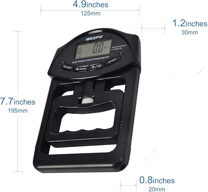 GRIPX Digital Hand Dynamometer Grip Strength Measurement Meter Auto Capturing Electronic Hand Grip Power 198Lbs / 90Kgs