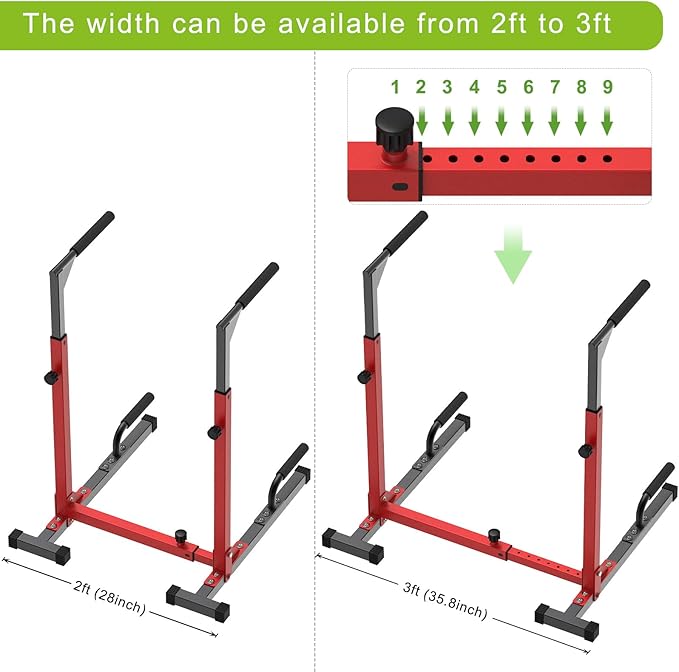 SELEWARE Heavy Duty Dip Bar, Adjustable Width & Height Dip Station Home Gym Fitness Equipment, 800lbs Capacity, Multifunctional Strength Training Dip Stand with Push Up Bar for Tricep Dips, L-Sits