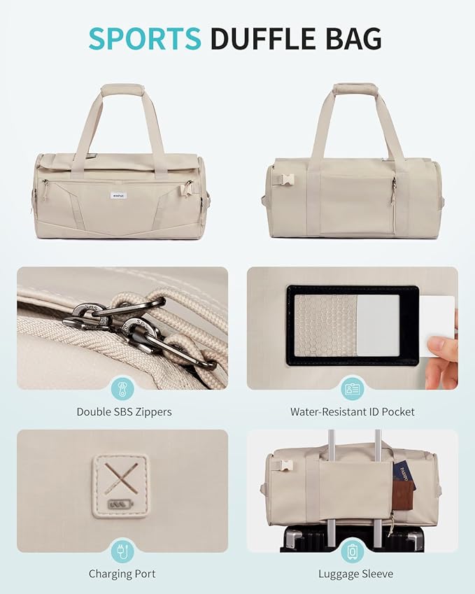 ECOHUB 40L Gym Bag for Women Men Water Resistant Sports Duffle Bag with Shoes Compartment& Wet Pocket, Travel Weekender Camping Backpack