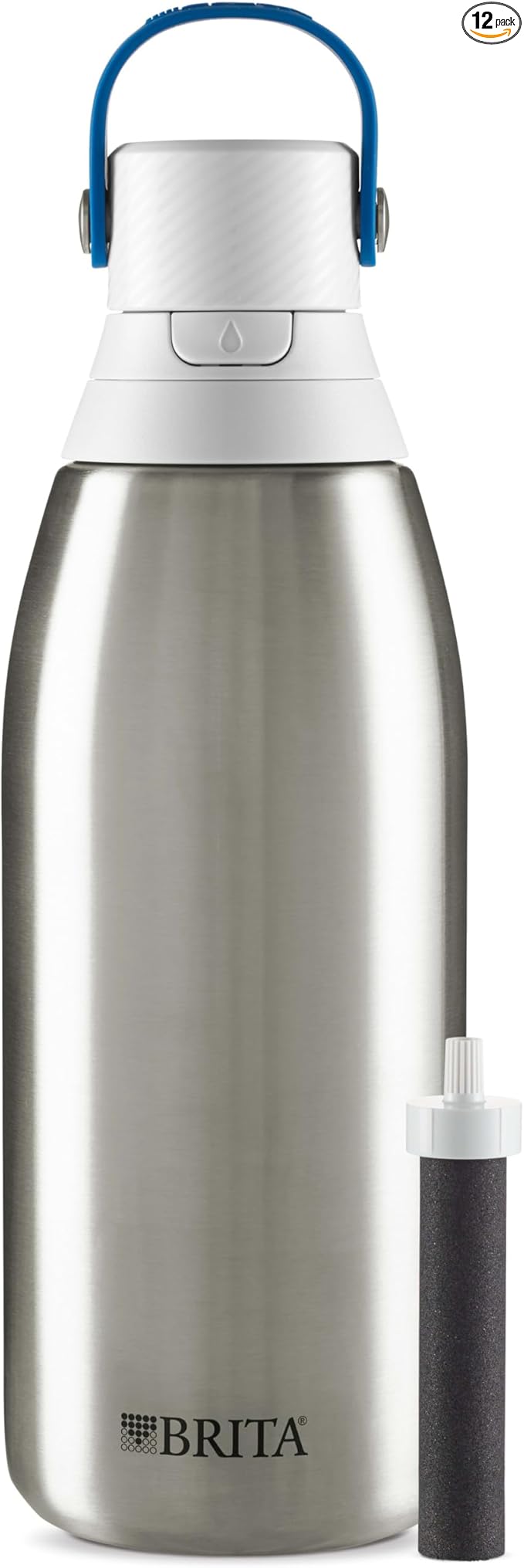 Brita Stainless Steel Premium Filtering Water Bottle, BPA-Free, Reusable, Insulated, Replaces 300 Plastic Water Bottles, Filter Lasts 2 Months or 40 Gallons, Includes 1 Filter, Stainless - 32 oz.