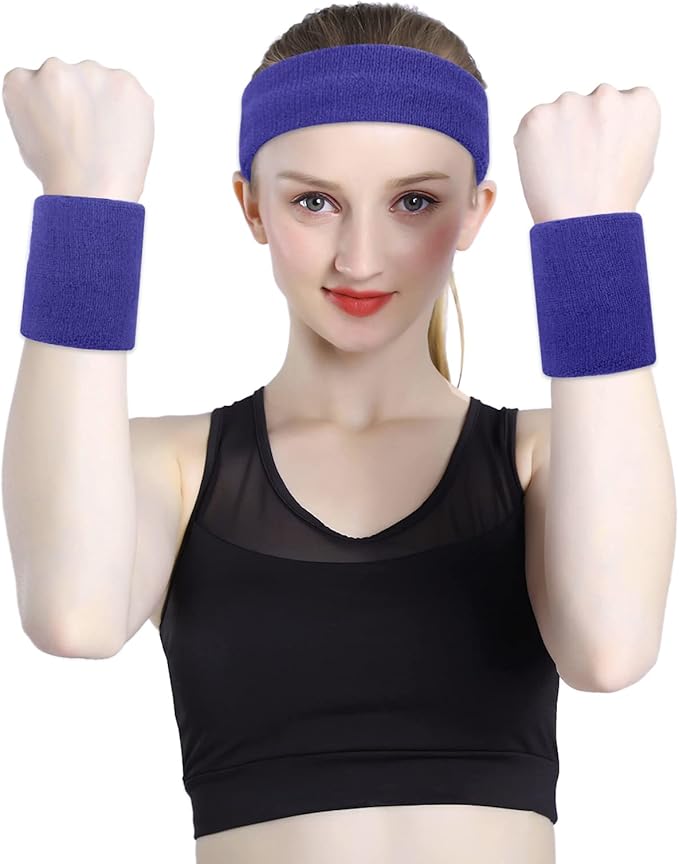 ONUPGO 6 Pieces Sweatbands Set - Sports Headbands Wristbands for Men & Women,Cotton Terry Cloth Sweatband for Tennis,Basketball,Gym,Working Out - Moisture Wicking Elasticity
