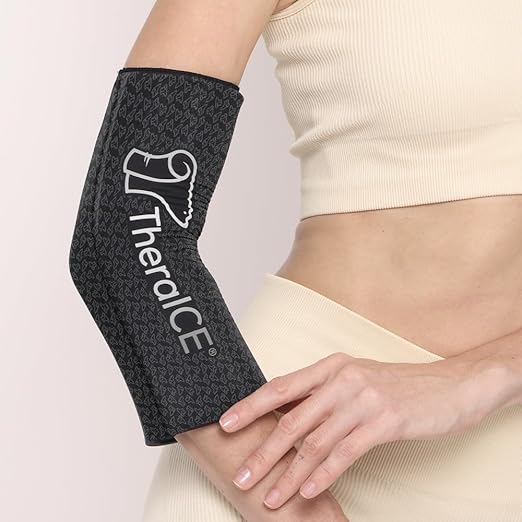 TheraICE Elbow Ice Pack PRO Compression Sleeve for Injuries, Reusable Gel Cold Packs Brace, Shin Splints, Calf Strain, Flexible Cold Wrap Recovery for Tennis Elbow, Tendinitis Pain Relief