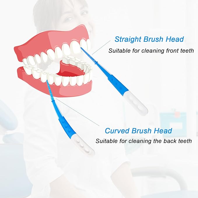 Dental Floss Picks with Soft Rubber Brush Heads, Straight and Curved Brush Head Design, 288 Count,Blue