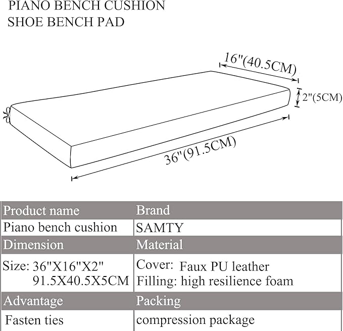Bench Seat Memory Foam Chair Pads Non-Slip Rubber Back Indoor Swing/Settee Cushion 36 x 16 inch, Blue