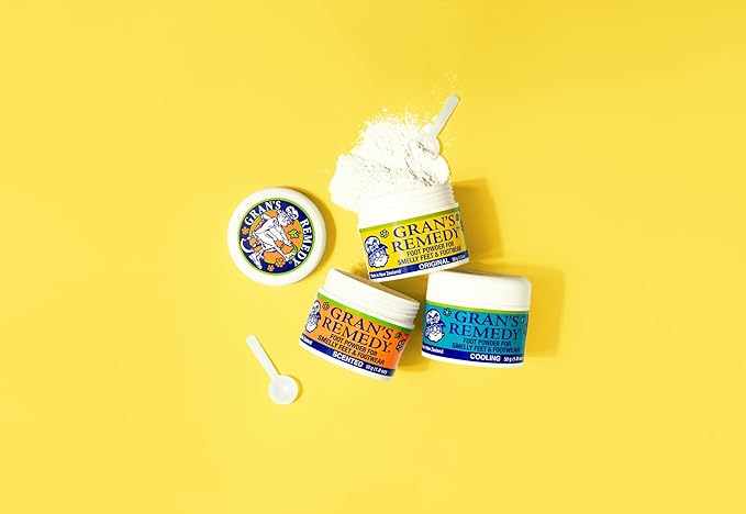 Gran's Remedy Natural Shoe Deodorizer and Foot Odor Eliminator Powder for Men, Women, and Kids, Absorb Sweat and Moisture, Neutralize Smelly Odors, Cooling