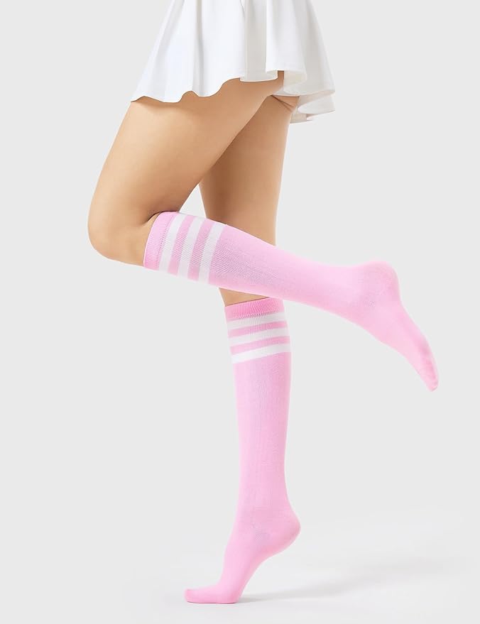 FITRELL Women's Knee High Socks Outdoor Sport Athletic Socks Casual Stripe Tube Socks 1-4 Pack