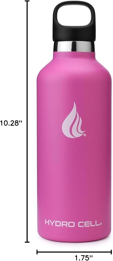 HYDRO CELL Stainless Steel Water Bottle with Straw & 2 Standard Mouth Lids (32oz 24oz 20oz 16oz) Keeps Liquids Hot or Cold w/Double Wall Vacuum Insulated Leak Proof Sport Design (Fuchsia 32oz)