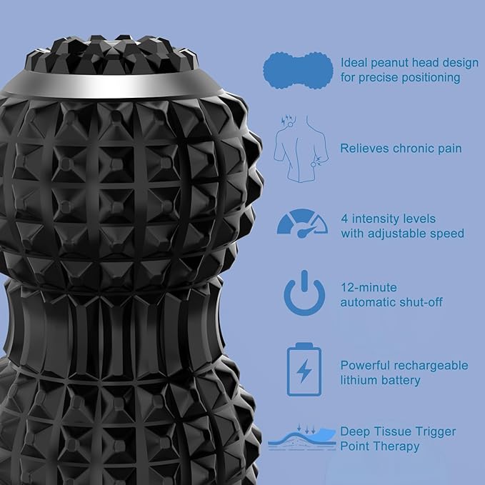 Uppye Vibrating Massage Ball for Pain Relif, Mobility Ball for Physical Therapy and Workout Recovery, Deep Tissue Myofascial Release Tools - Back, Shoulder (Peanut Head Vibrating Massage Ball Black)