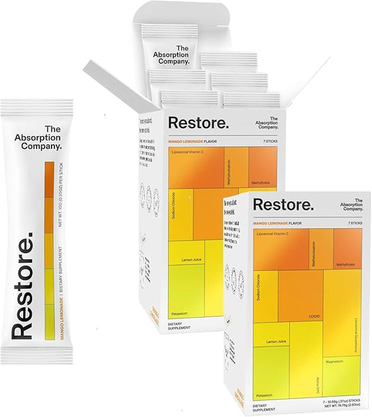 Electrolyte Powder Packets - Workout Recovery & Hydration Drink Mix with Liposomal Glutathione, Vitamin C & Methylated B Vitamins - Mango Lemonade (14 Sticks)