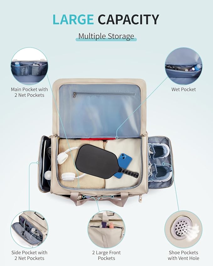 ECOHUB 40L Gym Bag for Women Men Water Resistant Sports Duffle Bag with Shoes Compartment& Wet Pocket, Travel Weekender Camping Backpack