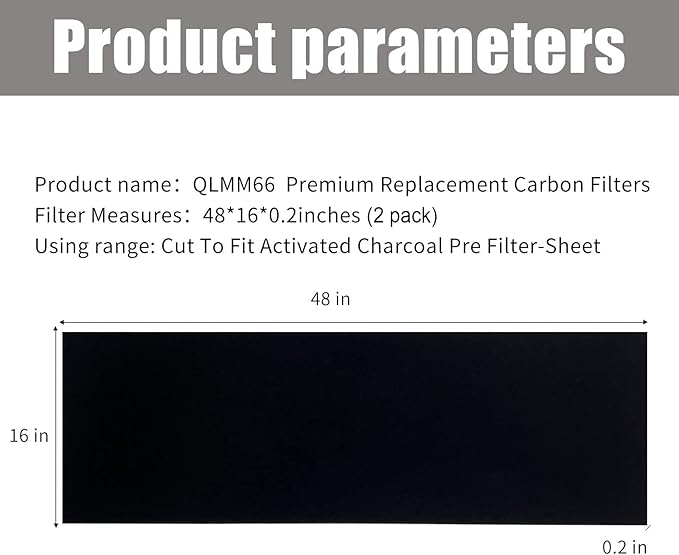 Carbon Fabric Filter - 16" x 48" x 0.2" (2 Pack) Activated Charcoal Hepa AC Vent Filter Replacement