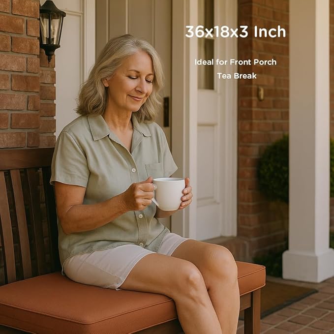 Codi Outdoor Bench Cushion 36 inch, Double Waterproof Patio Furniture Cushions Replacement for Swing, Porch, Couch, 36x18x3'', Spice