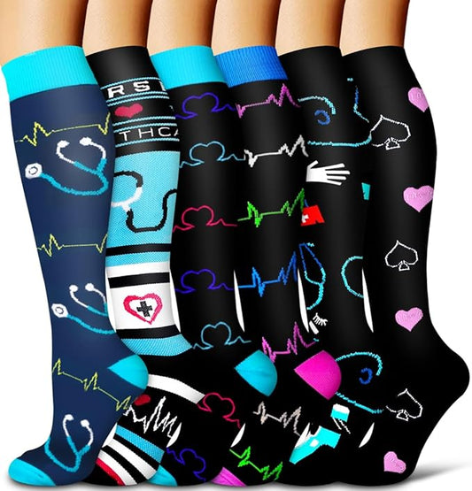 Copper Compression Socks for Women and Men(6 Pairs)-Best Support for Running, Athletic, Nursing, Travel