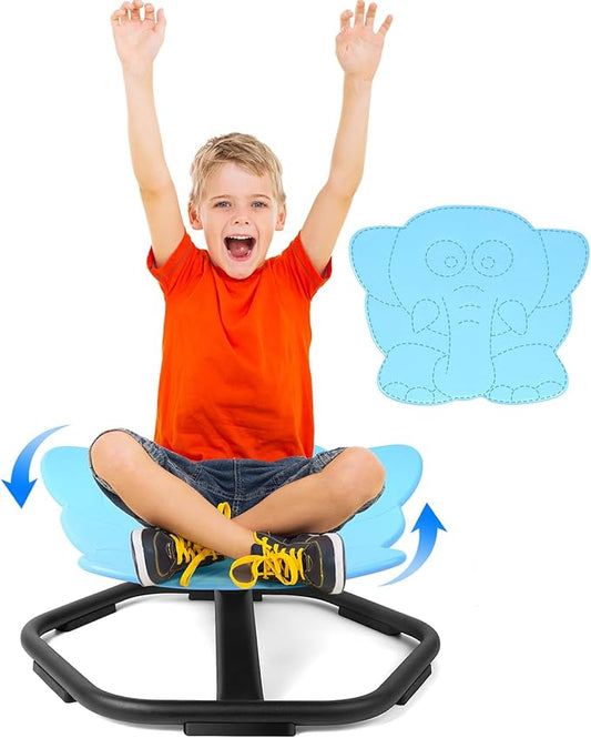 Elephant Swivel Chair for Kids, 360° Spinning Seat, Toddler Sit and Spin Wobble Chair, Sensory Balance Toys, Autism ADHD Chairs, Play Equipment Relief Motion Sickness for Boys Girls (Blue)