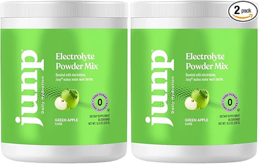 JUNP Electrolytes Powder No Sugar No Carbs – Mouthwatering Green Apple Drink Mix - Potassium & Salt Electrolyte Hydration Powder Zero Calorie Sugar Free Electrolyte Powder, Keto Friendly, 180 Servings
