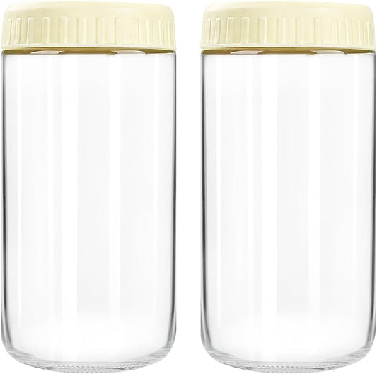 Overnight Oats Containers with Lids, 24oz Glass Jars with Lids 2 pcs, Milk White, Wide Mouth Mason jars for Salad, Yogurt, Snacks, Meal Prep