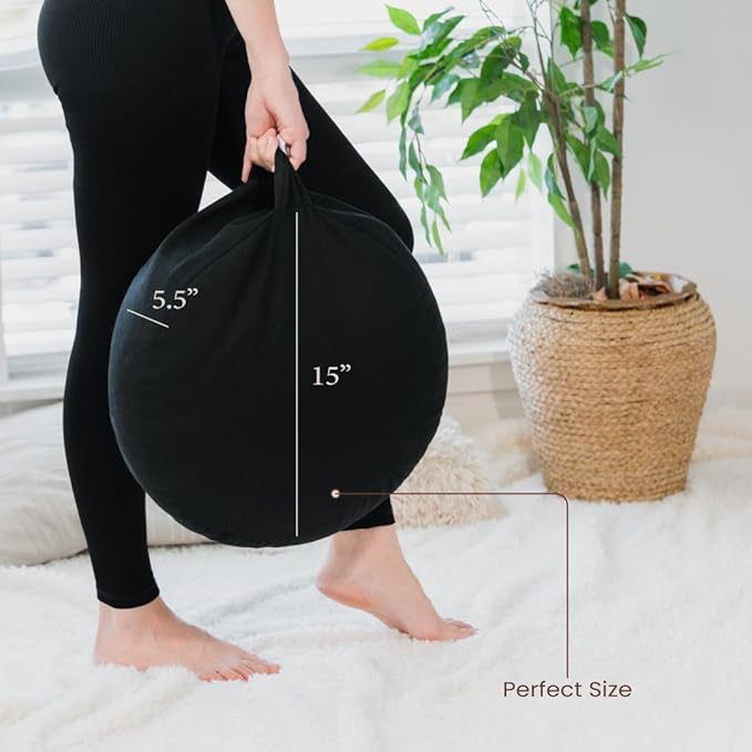 Meditation Cushion - 15" Buckwheat Pillow with Removable Cotton Cover and Carry Handle - Round Floor Cushion for Yoga, Meditation, Pilates, and Floor Sitting - Meditation Pillow by Cuvered