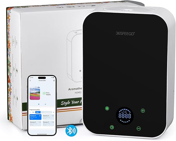 Waterless Oil Diffuser - Pure Essential Oil Diffuser with App Control - 150ml/1700 Sq.Ft. Coverage for Effective Aromatherapy in Home/Office/Hotel (White Black)